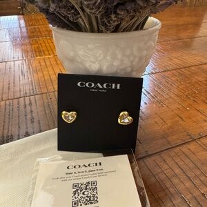 Coach Gold Heart Stud Earrings